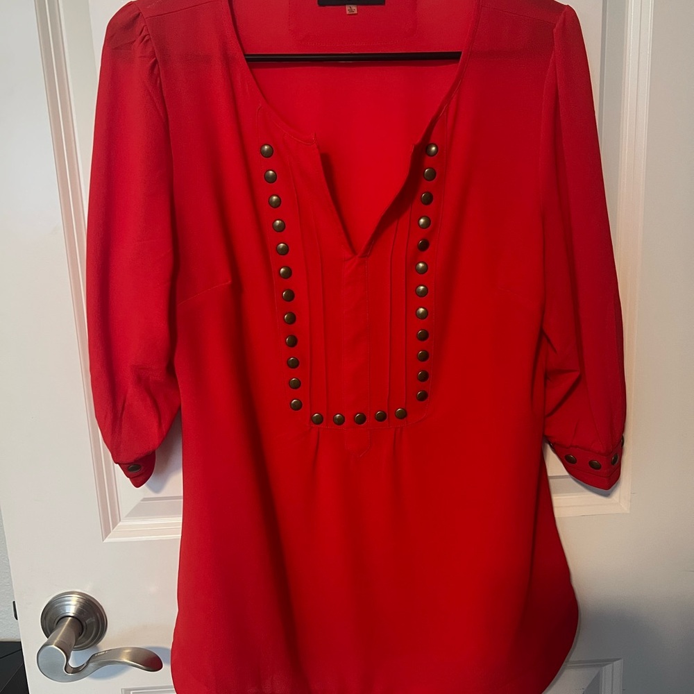 41 Hawthorn Red Blouse with Button Details
